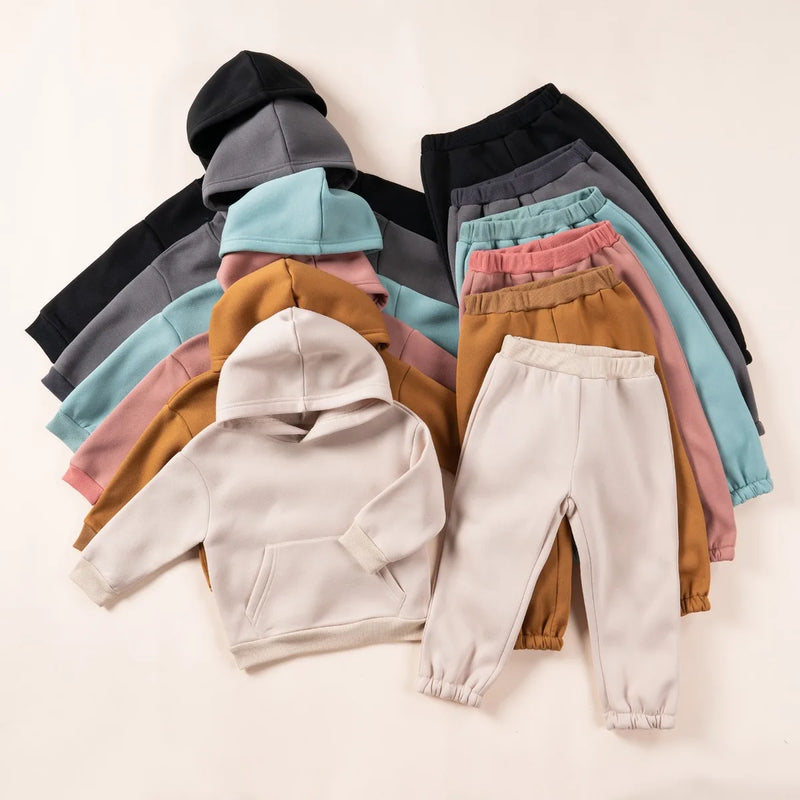 Boys Girls' Hooded Solid Color Two-piece Sets