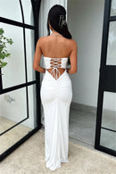 Women's Strapless Backless Lace-up Off-shoulder Bodycon Long Maxi Dress