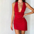 Women Halter Neck Slim Mini Dress