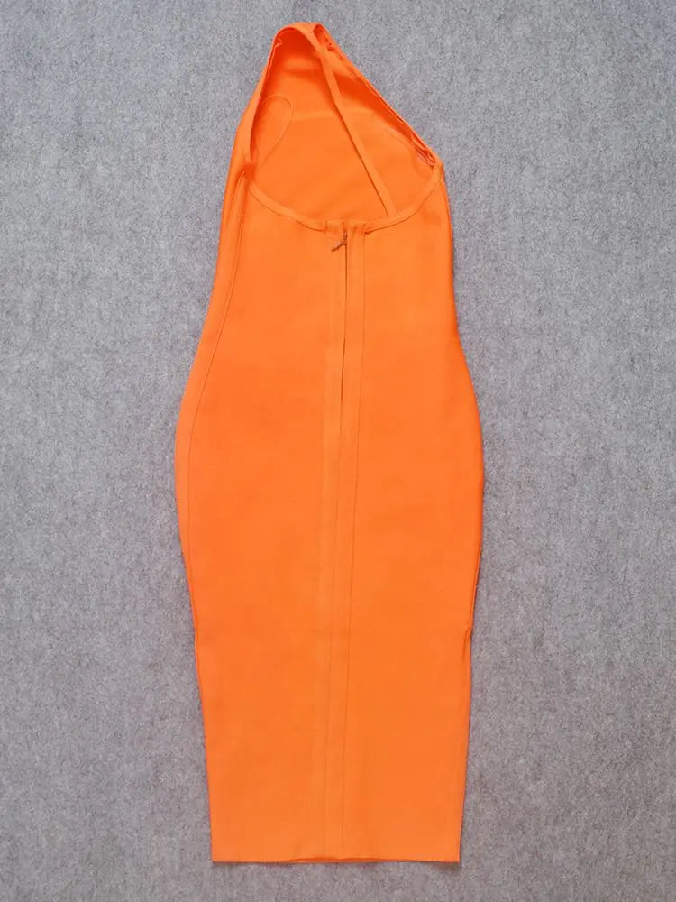 Women's Hot Orange Asymmetrical Backless Bandage Maxi Dress