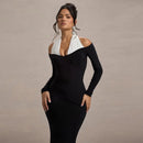 Women's Elegant Long Sleeve Slim Halter Maxi Dress