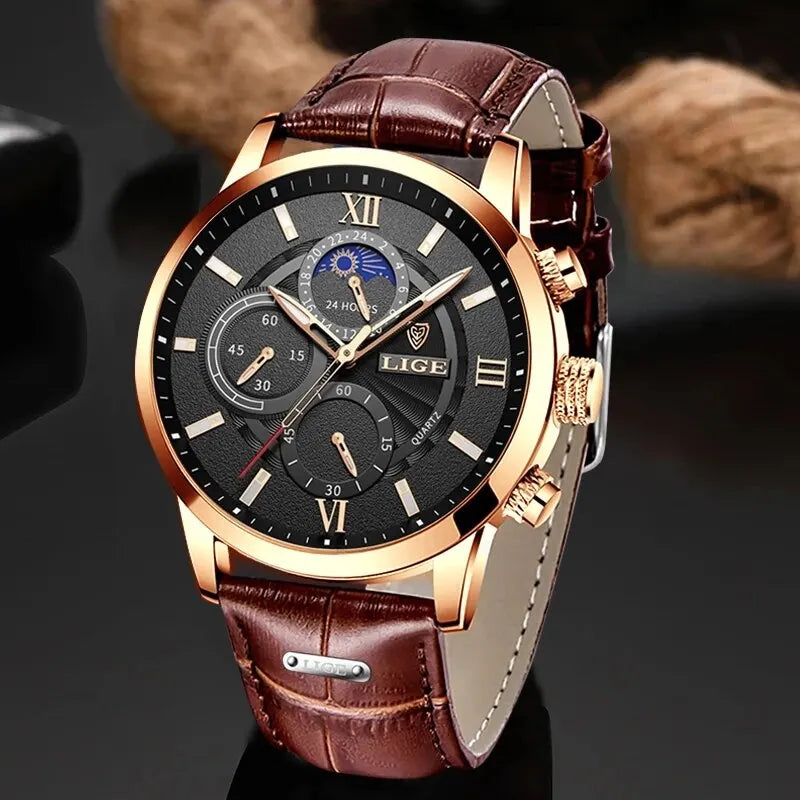 Men Luxury Brown Leather Casual Watch