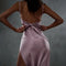 Women's High Slit Pink Long Backless Satin Dress