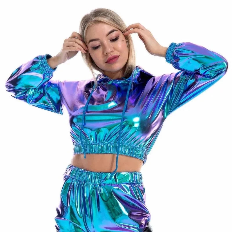 Cropped Holographic Hoodie