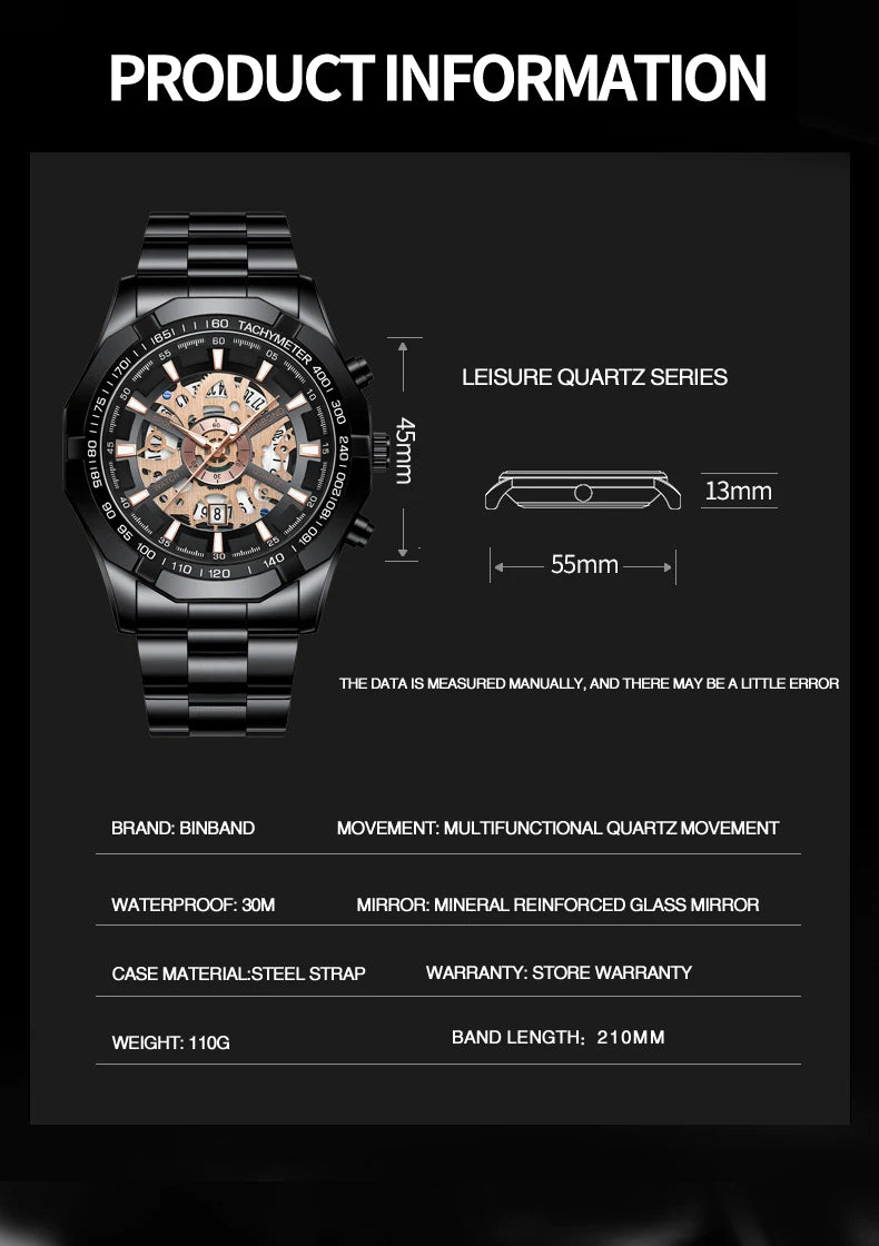 Stainless Steel Waterproof Hollow Out Wristwatch