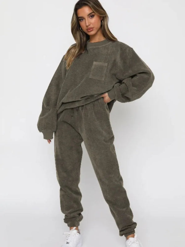 Women's Corduroy Solid Color Pullover Long Sleeve Tracksuit