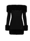 Women's Backless Long Sleeved Fur Shoulder And Bottom Mini Dress