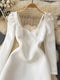 Women's White Backless Bow Slim Waist Long Sleeve Mini Dress