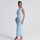 Women’s High Stretch O Neck Backless Bodycon Maxi Dress