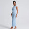 Women’s High Stretch O Neck Backless Bodycon Maxi Dress