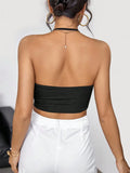 Women's Draped Front Backless Crop Halter Top