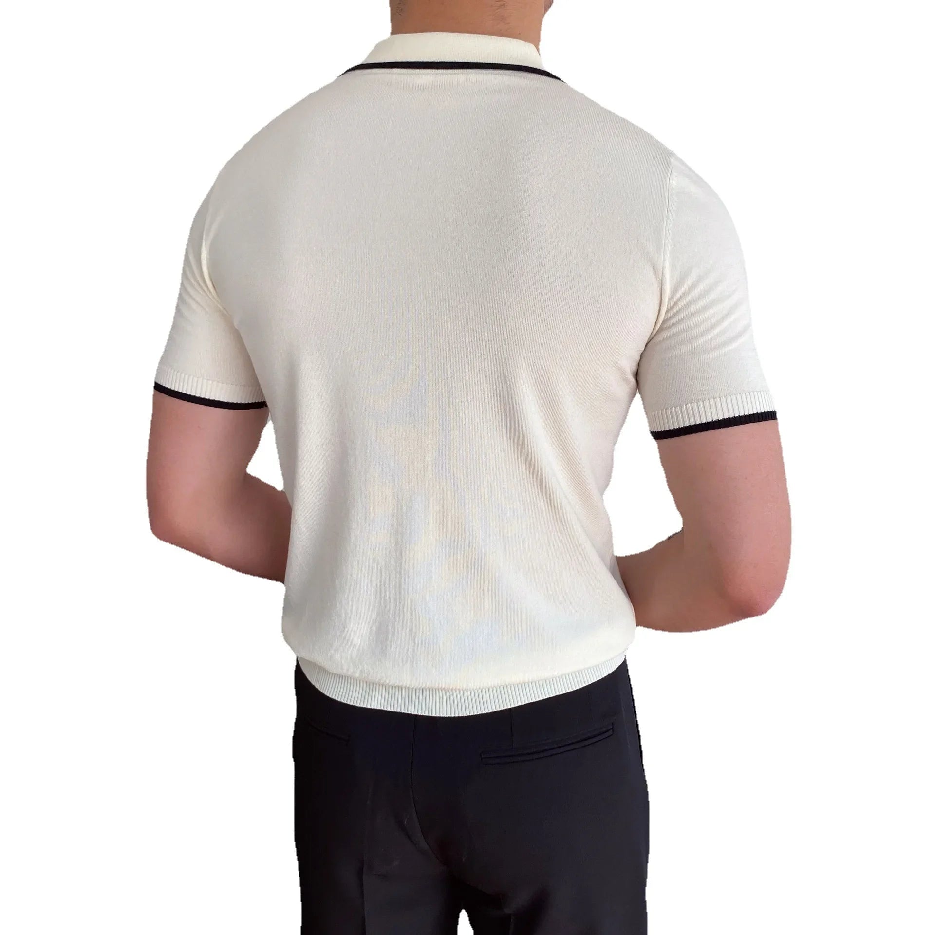 Men's Elbow-Sleeved Collar Slim-Fit Polo Shirt