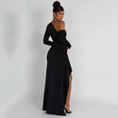 Women's Long Sleeve Oblique Neck Dress