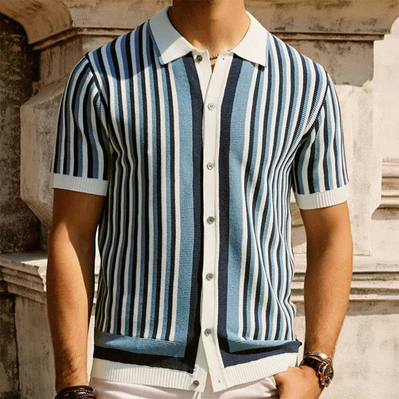 Men's Stripe Button-down Knit Polo Shirt