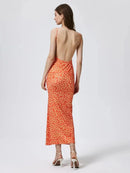 Long Floral Backless Slimming Dress