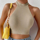 Women Knit Sleeveless Halter Top