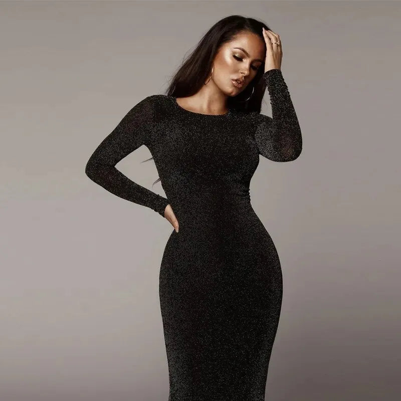 Women’s Long Sleeve Black Knee Length Dress