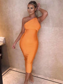 Women's Hot Orange Asymmetrical Backless Bandage Maxi Dress