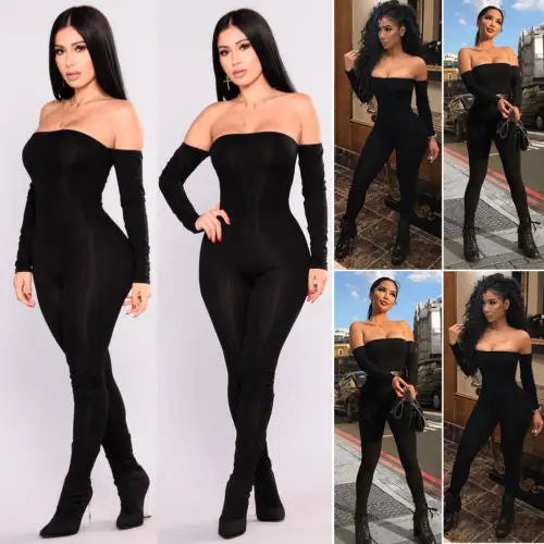 Women Off Shoulder Bodycon Jumpsuit