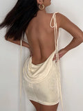 Women's Velvet Deep Open Back with Shoulder Straps Dress