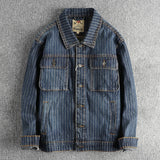 American Retro Striped Washed Denim Jacket