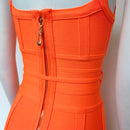 Women's Orange Bandage Sashes Belt Plunge V Bodycon Mini Dress