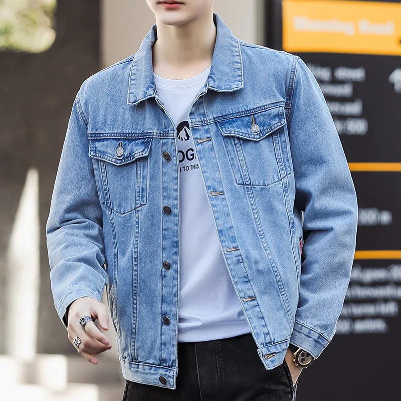 Men's New Lapel Denim Jacket Casual Handsome Casual Loose Comfortable Slim Fit Jeans Jacket Coat