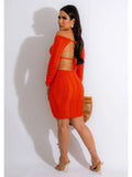 Women's Hollow Out Knitting Bodycon Long Sleeve Backless Mini Dress