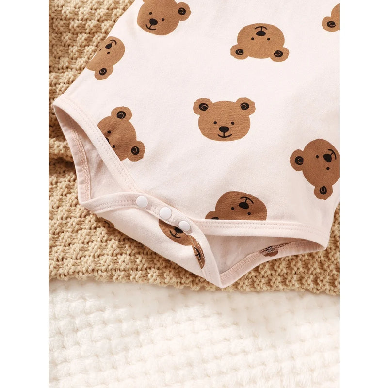 Boys Bear Print Short + Long Sleeve Bodysuit+ Pants+ Hat+ Sock Co-Ord