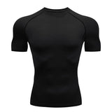 Men's Compression Short Sleeve T-shirt Fitness Running Basketball Gym Sportswear Seamless Close-fitting Black Sports Tight Tops