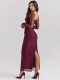 Women's Sheer Long Sleeve Mesh Strapless Backless Dress