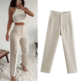 TRAF Fashion Office Wear High waist Pants for Women Formal Pants Office outfits Pencil Trousers Black Pink White Ladies Pants