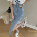 High-Waisted Slimming Denim Skirt with Side Slit for Women