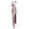 Women's High Slit Pink Long Backless Satin Dress