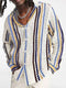 Men's Striped Long Sleeve Button Lapel Collar Knit Shirt