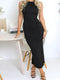 Women’s Long Rushed Sleeveless Slim Back Split Dress