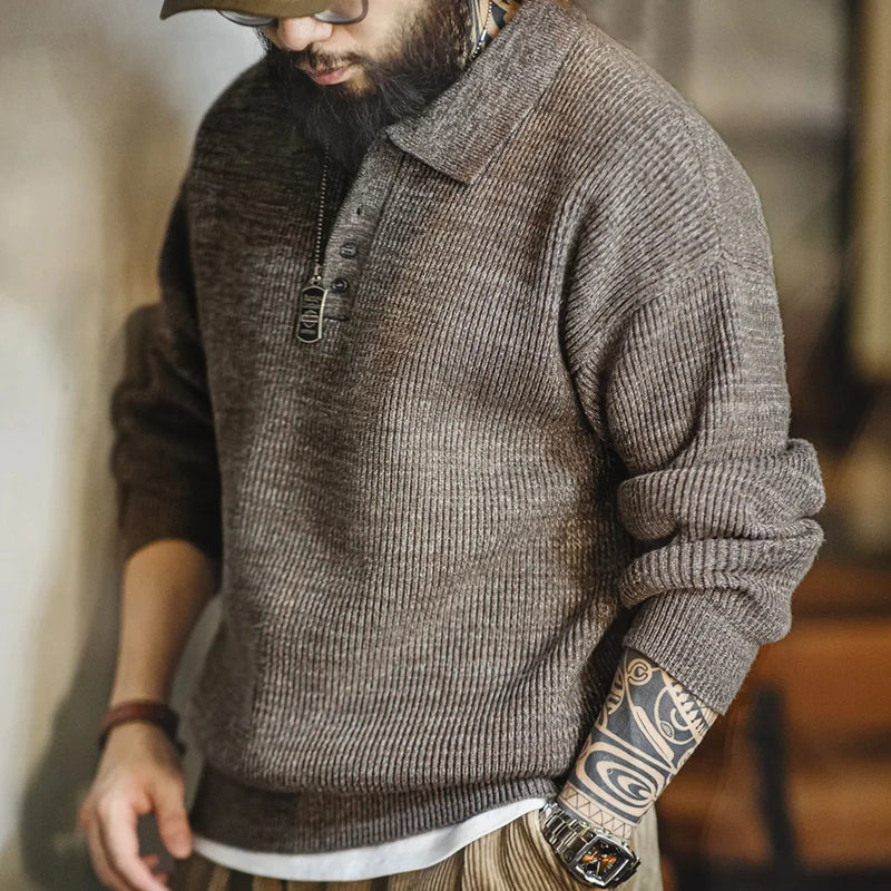 Polo Shirt Loose Coffee Color Lapel Sweater