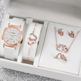 Fashion Matte Dial Women's Watches with Diamond Heart Jewelry Set