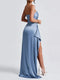 Women's Solid Backless Halter Slit High  Splicing Maxi Dress