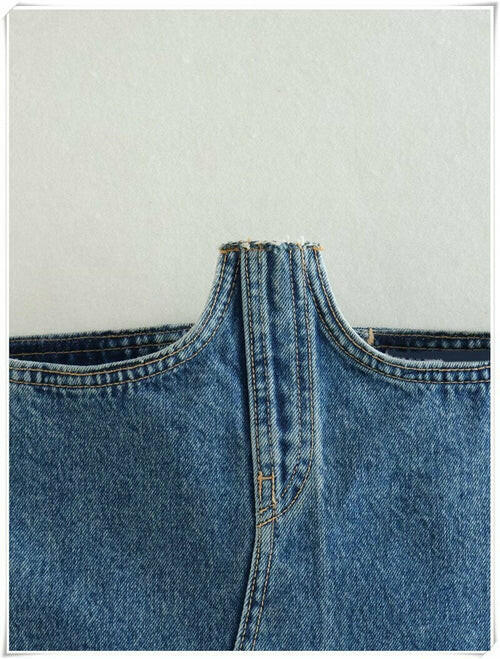 Back Bandage Jeans Crop Short  Slim Bodycon Denim Bustier Top