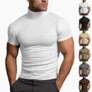 Men's solid Color short-sleeved Tight turtleneck T-shirt