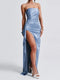 Women's Solid Backless Halter Slit High  Splicing Maxi Dress