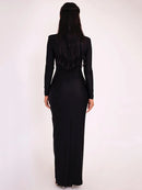 Women's Hollow Out Long Sleeve Solid Color Slim Fit Cut Out Maxi Dress