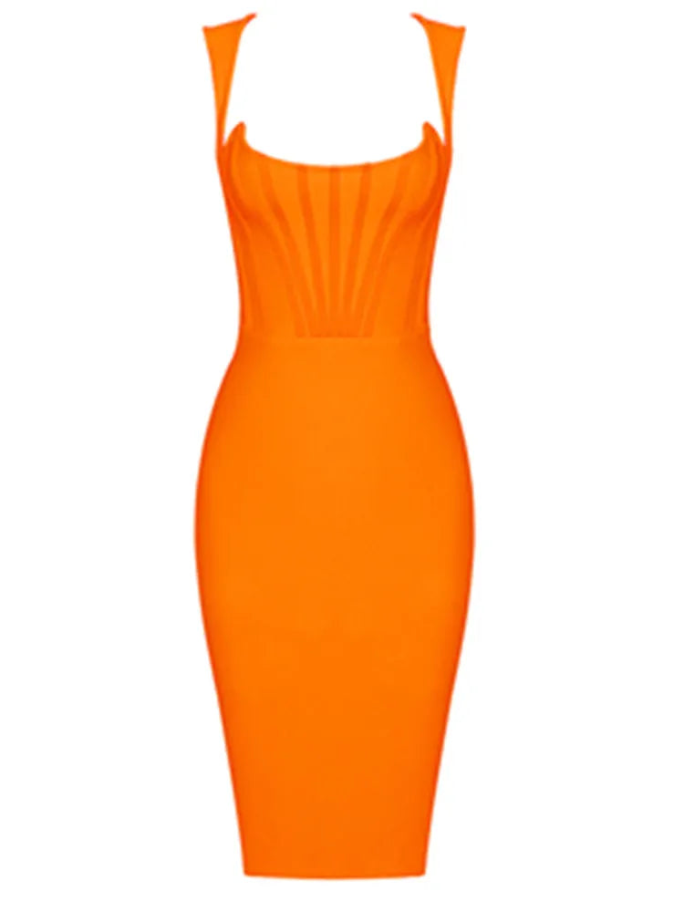 Women's Orange Sleeveless Bodycon Bandage Dress