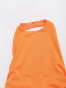 Women's Halter Backless Split Cross Waist A-line Orange Dress