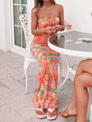 Women’s Floral Print Top and Bodycon Long Skirt Sets