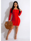 Women's Hollow Out Knitting Bodycon Long Sleeve Backless Mini Dress