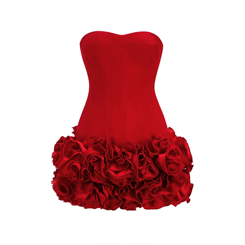 Women's Strapless  Flower Mini Dress