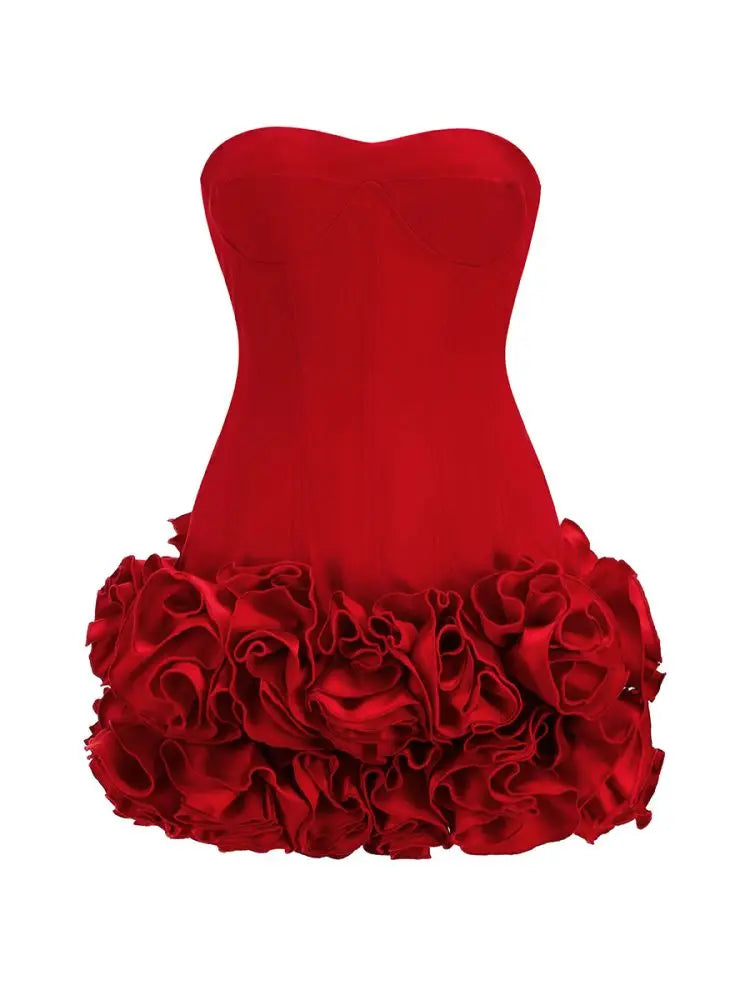 Women's Strapless  Flower Mini Dress