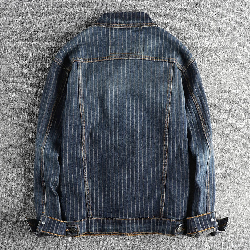 American Retro Striped Washed Denim Jacket